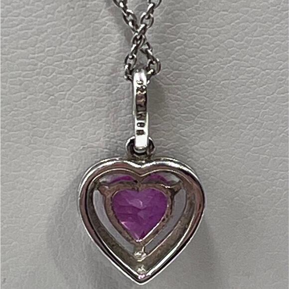 JBWR 925 Platinum Plated Pink Sapphire Heart Pendant & 18" Necklace - Picture 5 of 12
